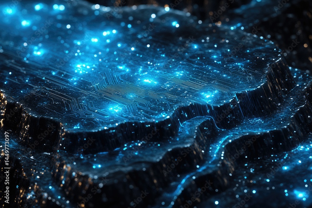 Aufkleber abstract digital landscape with glowing circuit board texture, depicting technological advancement a