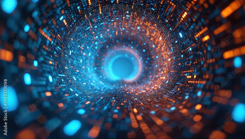 Poster abstract tech illustration futuristic data flow tunnel. digital information stream, binary code, hig