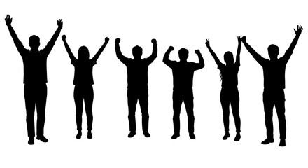 Silhouette Group of People Celebrating Success, Teamwork, and Victory