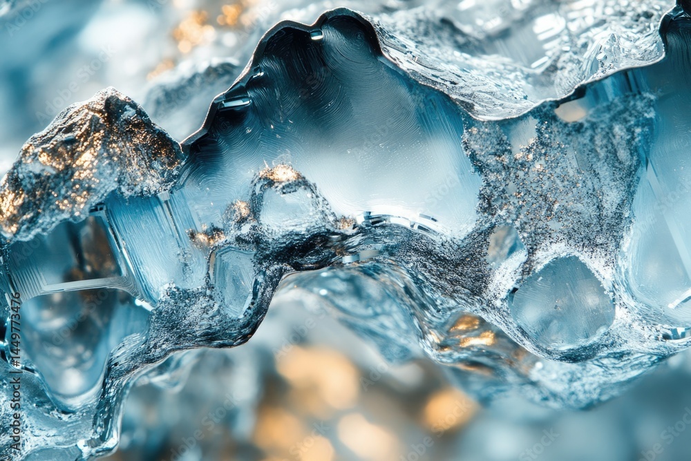 Poster abstract close-up of glacial ice, showcasing its intricate textures and icy formations.