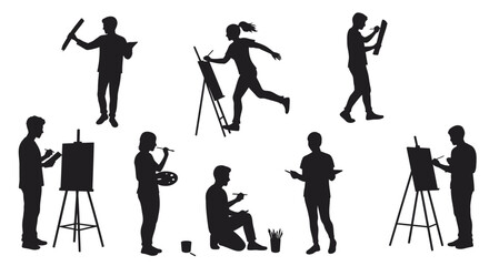 Fototapeta premium Silhouette Collection Artists Painting, Drawing & Creating Art