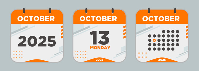 Calendar design vector. October. 2025 13 day. The concept of waiting for an important date. Day calendar with date October 13. Cheklist day calendar. Vector illustration.