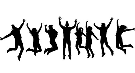 Obraz premium Silhouettes of Joyful People Jumping and Celebrating