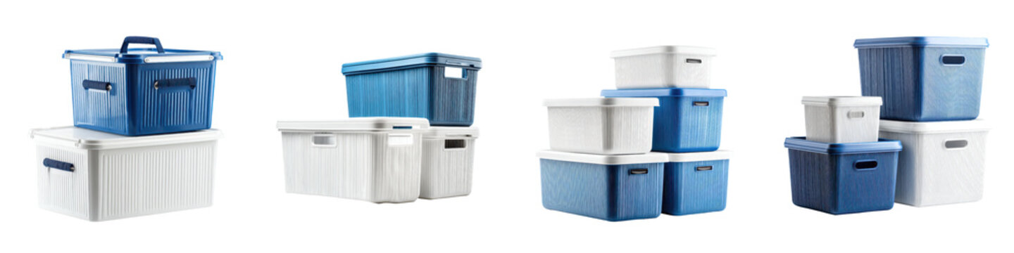 Assorted plastic storage containers and bins for home and office organization