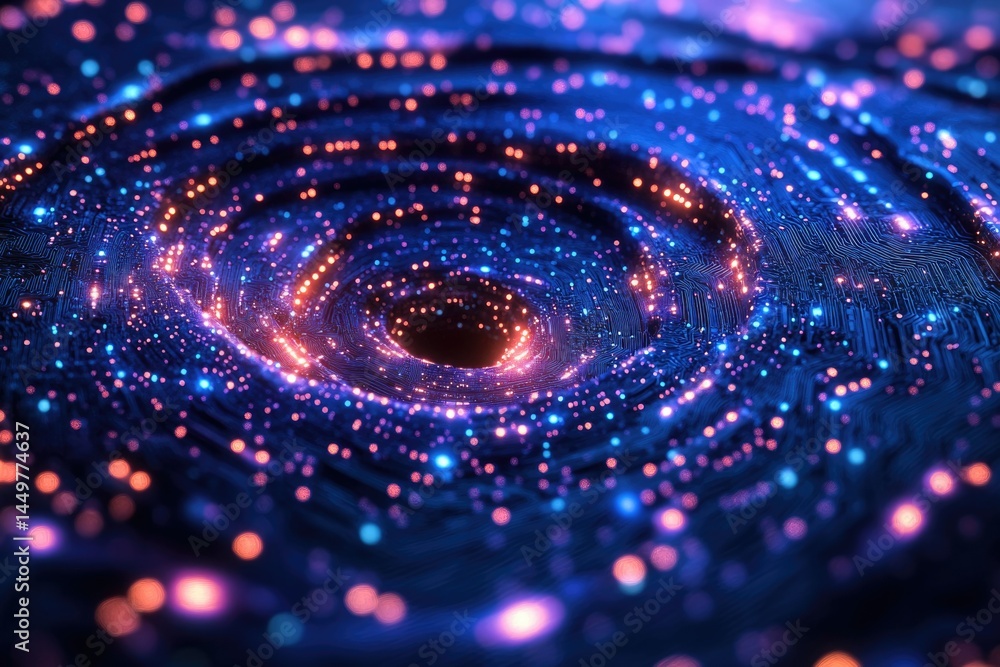 Aufkleber abstract swirling vortex of glowing particles, resembling a digital black hole or cosmic event.