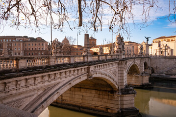 View of bridge in Rome city, Italy