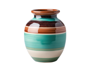Decorative ceramic vase with colorful striped patterns for home decor, cut out