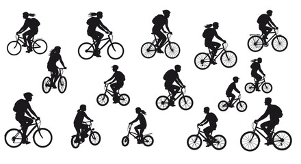 Collection of Bicycle Riders Silhouettes Diverse Cycling Illustrations