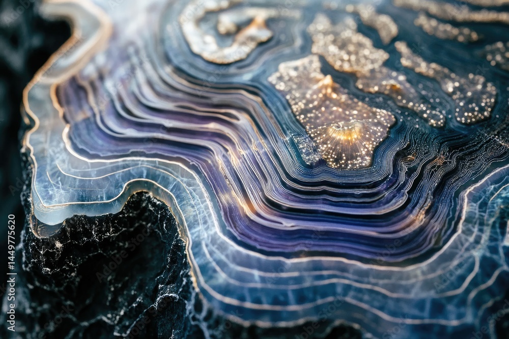 Poster close-up of a mesmerizing agate geode, revealing intricate layers and vibrant colors.