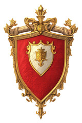 Isolated Red and Gold Ornate Shield Banner