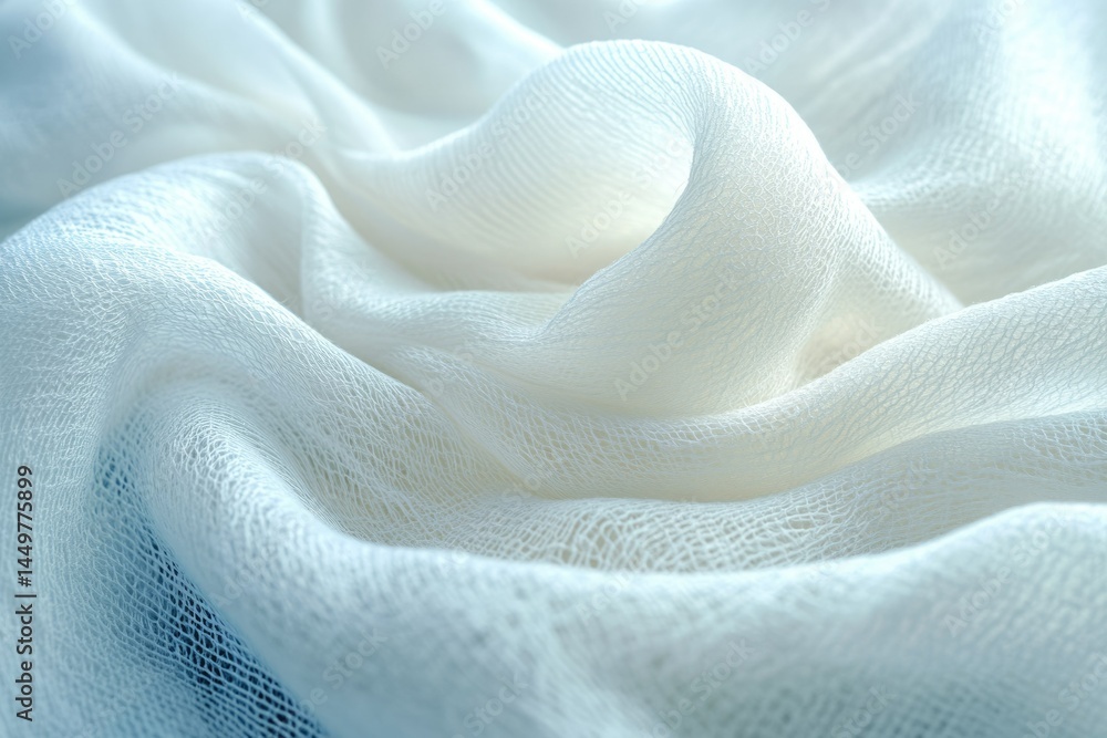 Aufkleber soft, white fabric with a delicate, textured weave, creating elegant folds and drapes.