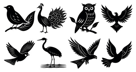 Obraz premium Set of birds vector silhouette on white background