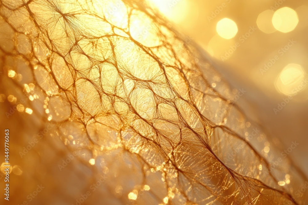 Poster Golden, delicate web-like structure illuminated by sunlight, creating a mesmerizing texture.