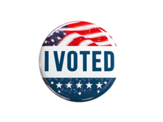 Voter badge symbolizing civic engagement in democracy, cut out