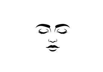 Serene Minimalist Line Art Woman's Face, Closed Eyes, Peaceful Expression