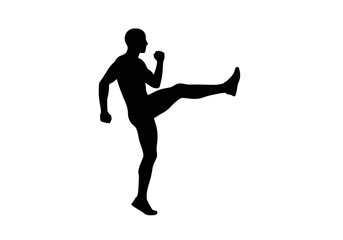 Fototapeta premium Silhouette of a Man Performing a High Kick Martial Arts Exercise