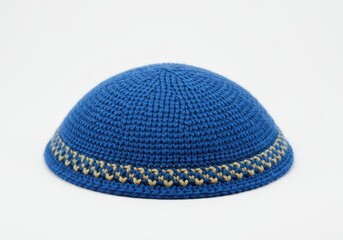 Handmade Blue Kippah Knitted Jewish Head Covering Yom Kippur Hat Yarn Wool Faith Craft Beige Israel