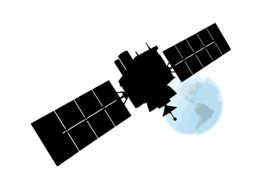 black satellite orbiting earth, space clip art preview
