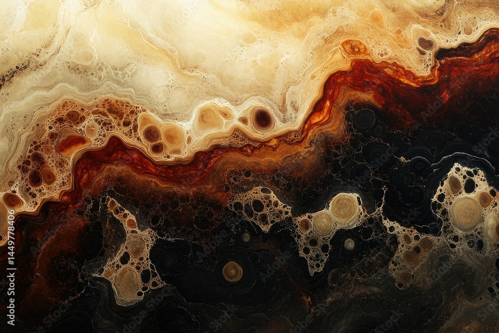 Aufkleber abstract art featuring swirling, dark brown and beige patterns resembling coffee foam and geological