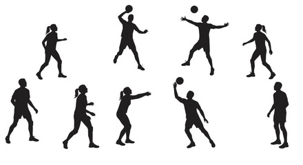 Silhouette Illustrations Volleyball Players in Action Poses