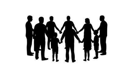 Silhouette of Family Holding Hands in a Circle, Unity and Togetherness