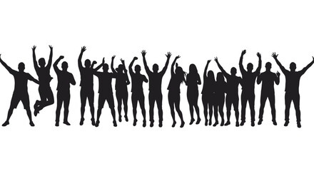 Silhouette of Diverse People Celebrating Joyful Group, Unity, Celebration