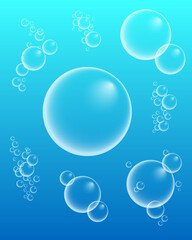 Set of colorful soap bubbles for design creation. Isolated, transparent, realistic soap bubbles on transparent background.