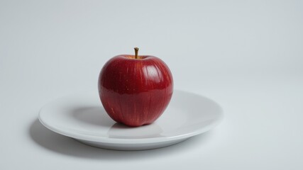 Single Red Apple on White Plate - Simple Still Life
