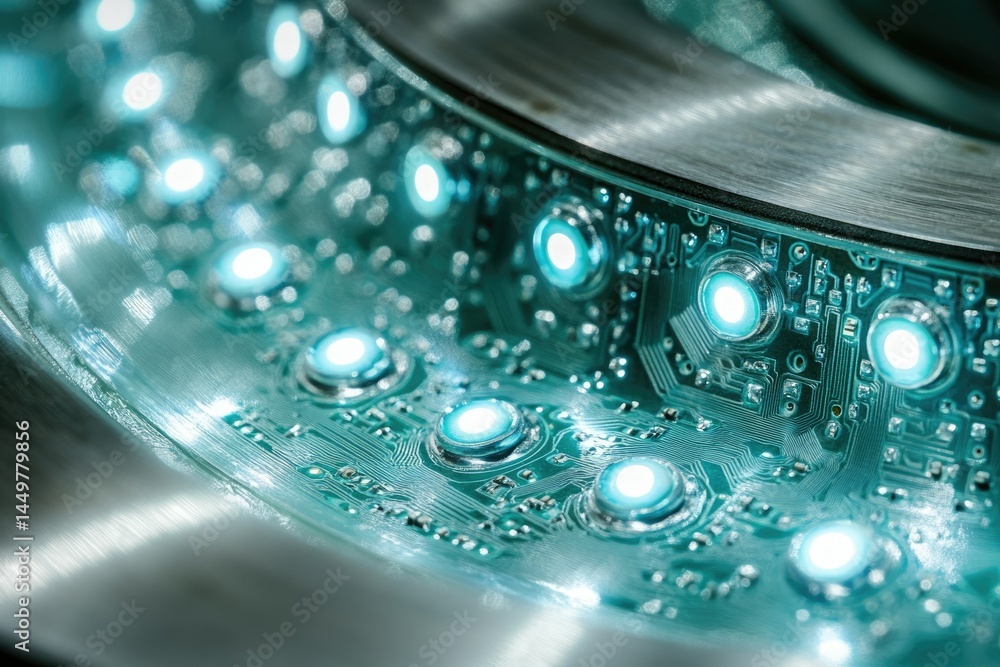 Aufkleber close-up of illuminated circuit board showcasing led lights integrated into its design.