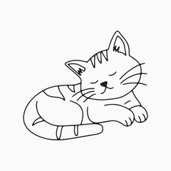 Black outline cat animal isolated on white background.kids education, coloring book