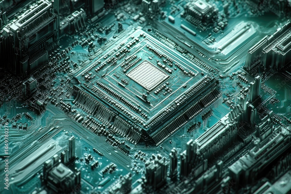 Leinwandbilder Close-up view of a complex circuit board, showcasing intricate details of microchips and electronic components.