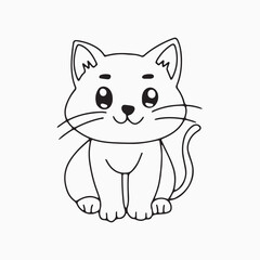 Black outline cat animal isolated on white background.kids education, coloring book