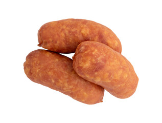 smoked sausage, jess cold meats isolated on white background