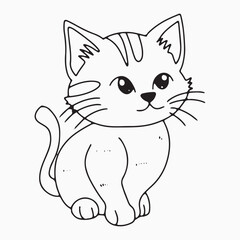 Fototapeta premium Black outline cat animal isolated on white background.kids education, coloring book