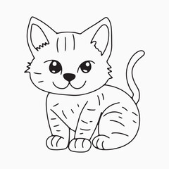Black outline cat animal isolated on white background.kids education, coloring book