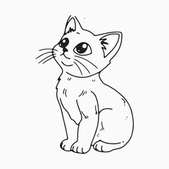 Black outline cat animal isolated on white background.kids education, coloring book