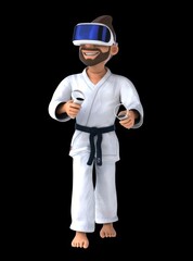 Fun 3D cartoon martial artist illustration with vr
