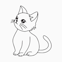 Black outline cat animal isolated on white background.kids education, coloring book