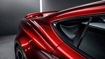 Fototapeta premium Detail shot of red metallic car paint