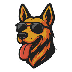 Happy dog wearing retro glasses vector logo illustration