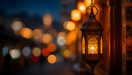 A Magical Ambiance of Ramadan: Luminous Lanterns Adorning Semarang's Streets in a Peaceful Atmosphere.