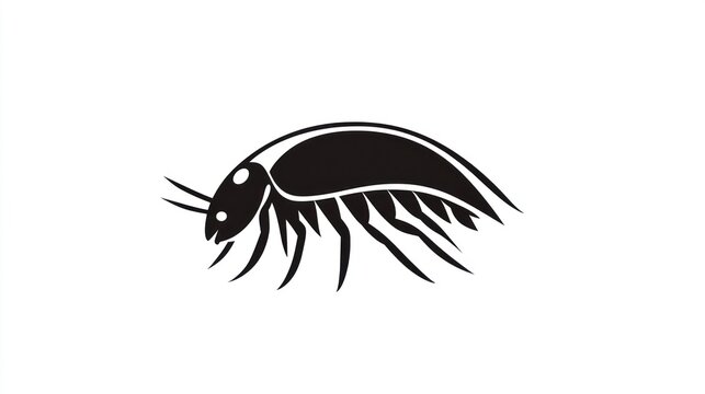 Silhouetted beetle, profile view, simple graphic design, possible use as a logo or icon