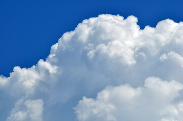 A clear image of a white cloud set against a vibrant blue sky