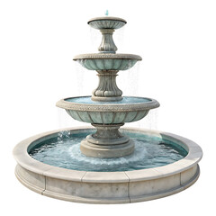 A three tier fountain with water isolated on white background. PNG