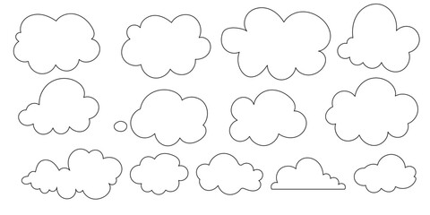 Set of kawaii cloud element stock design. Collection of white cloud illustrations. Vector set of cartoon clouds in flat design.Cloud.Sky.