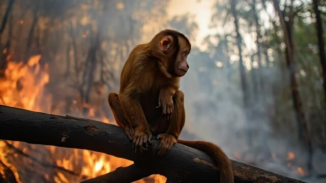Monkey Escaping Forest Fire