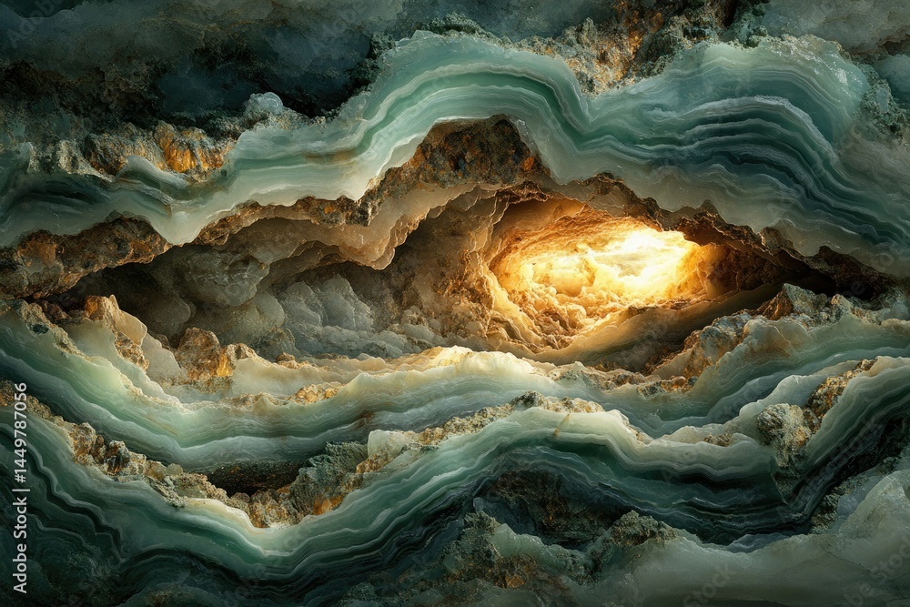 Aufkleber a mesmerizing digital artwork depicting a subterranean world with layered rock formations and a glow