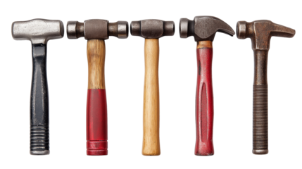 collection of hammers of various types  isolated on white transparent background
