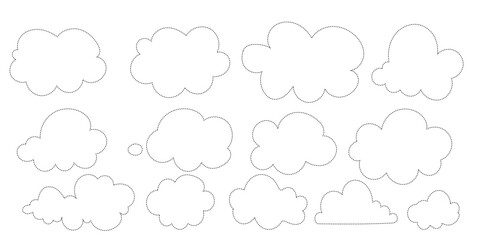 Set of kawaii cloud element stock design. Collection of white cloud illustrations. Vector set of cartoon clouds in flat design.Cloud.Sky.