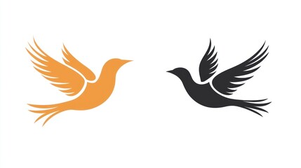 Obraz premium Two birds in flight, silhouette graphic design, symbol of peace and freedom, for logo or icon use